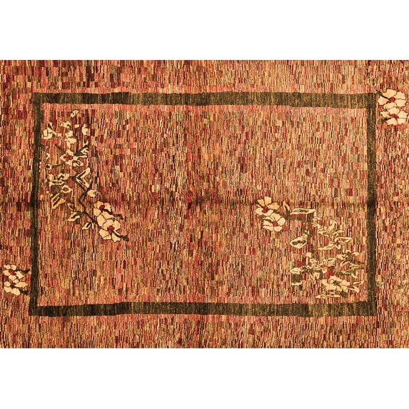 Ahgly Company Indoor Rectangle Abstract Orange Contemporary Area Rugs, 2' x 5'