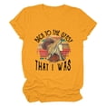 thumbnail image 4 of Camiseta de verano holgada y transpirable con cuello redondo y estampado de letras, talla XL, color amarillo mostaza, manga corta para mujer, 4 of 6