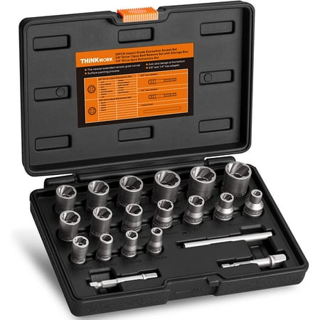 

Upgrade Bolt Extractor Set 20 Pieces Impact Bolt & Nut Remover Set Made by THINKWORK TW6097