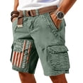 thumbnail image 3 of Men's Vintage Distressed Cargo Shorts with Ripped American Flag Print and Multi-Pockets Featuring Relaxed Fit Design for Summer Beach Fishing Hiking Camping Trips Daily Casual Wear Army Green L, 3 of 5