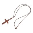 thumbnail image 1 of Handwoven Wooden Cross Necklace with Lucky Bead Design – Light Brown Crucifix Cord for Men and Women – Religious Pendant for Baptism, First, 1 of 5