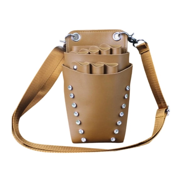 Bolsa para tijeras de peluquería, riñonera de piel sintética con cinturón para el hombro, cinturón para tijeras. Marrón