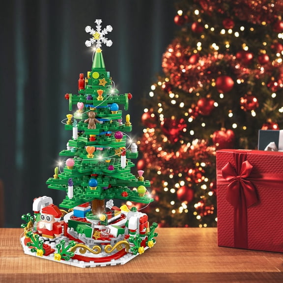 701pcs Christmas tree building toy with 24 day advent calendar USB warm lights festive tabletop decor educational blocks for kids holiday gift Santa ornaments countdown fun