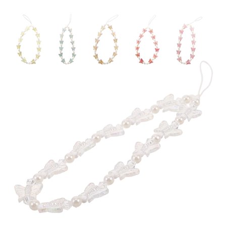 FRCOLOR 6pcs Beaded Phone Lanyard Wrist Strap Mobile Phone Butterfly Pendant Charm Strap Chain For Women Girls Handbag Decoration