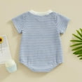 thumbnail image 4 of Newborn Cute Baby Boy Girl Striped Romper Waffle Short Sleeve Bubble Oversized Romper Kids Infant Boys Check Bodysuit Summer Onesie Clothes Fashion, 4 of 7