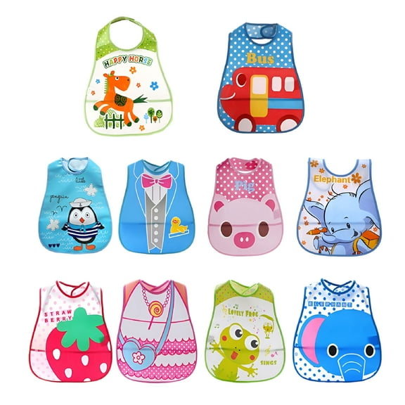 ACDANC Adjustable EVA Plastic Waterproof Lunch Feeding Baby Bibs, 10 Pieces
