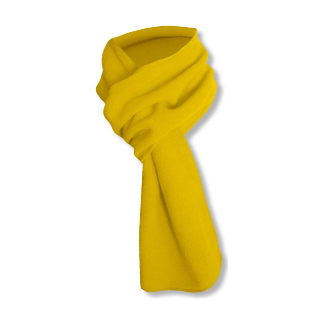 xmhytop-a bufanda polar de invierno cálida de color liso, suave y cálida para uso diario e informal, 1 pieza, color amarillo Bufanda polar amarilla anudada en vista frontal centrada; textura de poliéster visible en pliegues, sin estampados, talla única que se adapta a la mayoría; fondo blanco. Suele usarse como accesorio multifuncional para viajes y salidas informales.