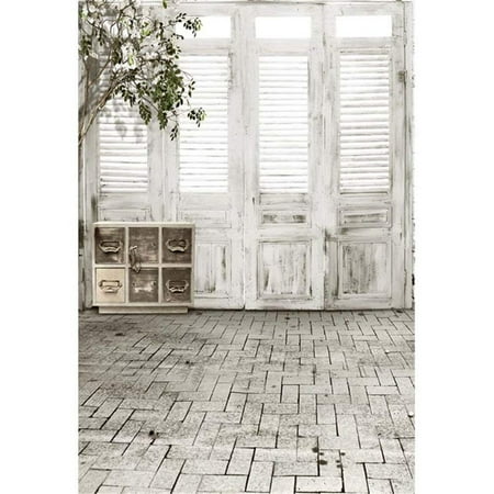 Image of ABPHOTO Polyester 5x7ft Vintage Indoor Photo Backdrops Doors White Painted Baby Newborn Photography Props Wallpaper Kid Studio Background Brick Floor