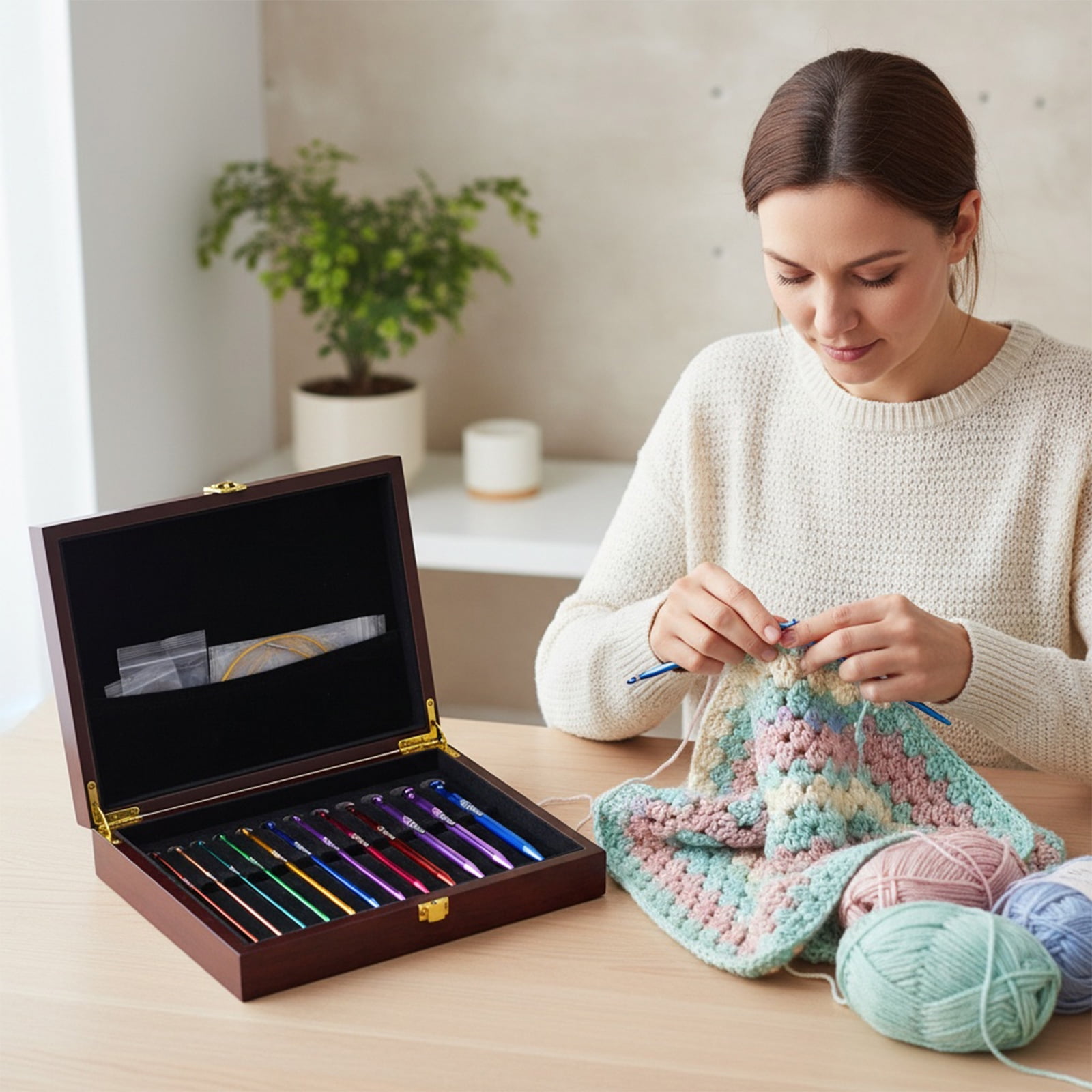 12Pcs Interchangeable Tunisian Crochet Hook Set 3.0mm-10mm Aluminum Circular Knitting Needle for Sweater Blanket Bag