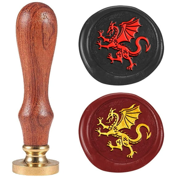 Medieval Dragon Wax Seal Stamp Embossed Stamp Sealing Removable 1" Brass Wax Seal Stamp Head with Wooden Handle for Wedding Invitations Envelopes Gift Packing Craft Decoration