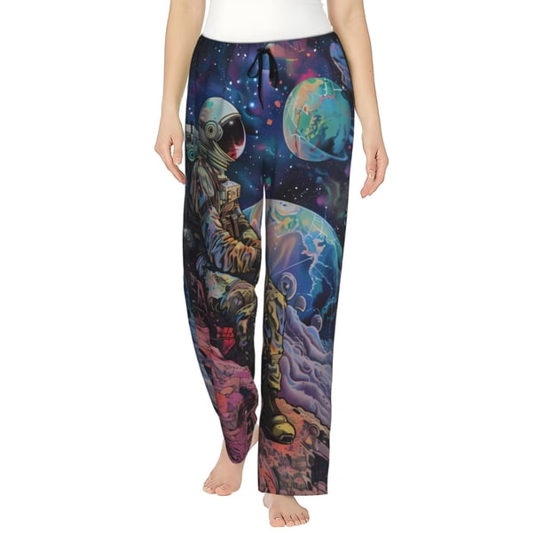 Balery Rainbow Astronaut Space Landscape Pantalones de pijama para mujer, pijamas ultraligeros, pantalones de estar por casa-Small