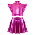 thumbnail image 2 of TSSOE Girls Jazz Dance Dress 2-Piece Cheerleading Outfit Shiny Metallic Flutter Sleeve Crop Top with Skirt Set Hot Pink 16, 2 of 6