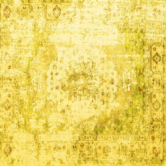 Ahgly Company Indoor Square Abstract Yellow Contemporary Area Rugs, 5' Square