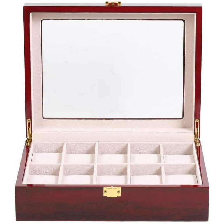 10-Slot Watch Box Case Organizer Display for Men Women, Glass Top