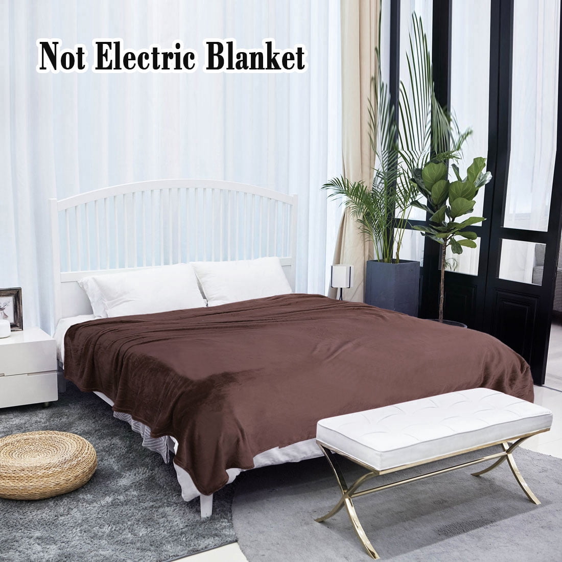 Unique Bargains Fuzzy Plush Flannel Fleece Throw Blanket Chocolate 78" x 90"