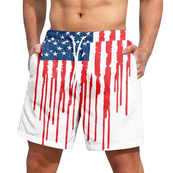 Yifymode Men's American Flag Swim Trunks Quick Dry Swimming Trunks USA Flag Star Stripes Beach Shorts with Pockets Swimwear,Wine S