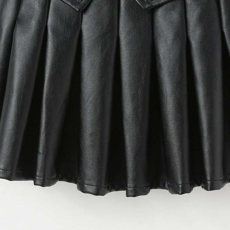 Girls Faux Leather Pleated Skirt Classic high Waisted Mini Girls Faux Leather Pleated Skirt Classic high Waisted Mini