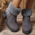 thumbnail image 2 of Winter Boots for Women Elegant Embroidery Plush Warm Suede Zipper Snow Booties Platform Lug Sole Chunky Mid Heel Dress Ankle Boots Gray Size 6.5, 2 of 5