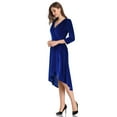 thumbnail image 2 of Women's Formal Velvet Cocktail Dress, V-neck, Long Sleeves For Parties, Royal Blue, 2 of 2
