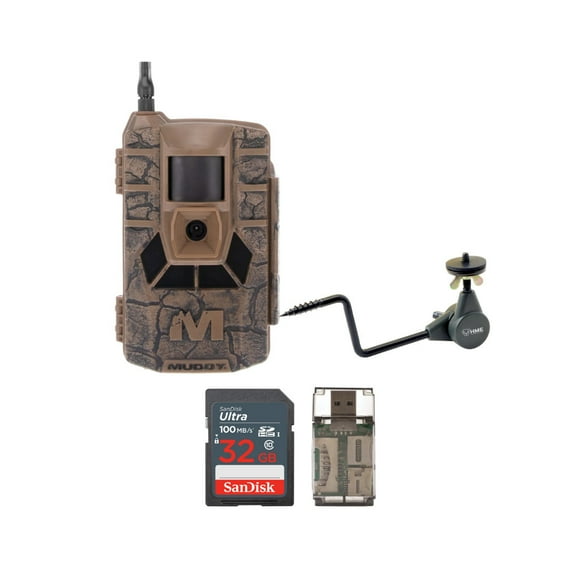 Muddy Matrix 36MP Imaging Cellular Trail Camera with On Demand Photo (Mud) Bundle with Trail Camera Holder, 32GB UHS-I Memory Card, and USB 2.0 Card Reader (4 Items)