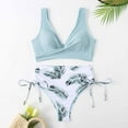 thumbnail image 2 of ibuvkizy Women Bikini Swim Top Tankinis Swimsuits for Women,Fashion Leaf Print Sexy Split Two Piece Swimsuit Padded Swimsuit Tops Ladies Girls Summer, 2 of 4