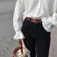 thumbnail image 5 of Women'S Pleated V Neck Puff Long Sleeve Button Down Blouse White XL, 5 of 8