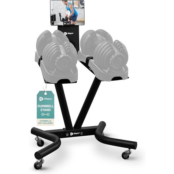 LifePro Adjustable Dumbbell Stand Rack – Compatible with PowerFlow Plus, PowerUp Plus & Other Brands, Ergonomic Base, Locking Casters, Home Gym Storage