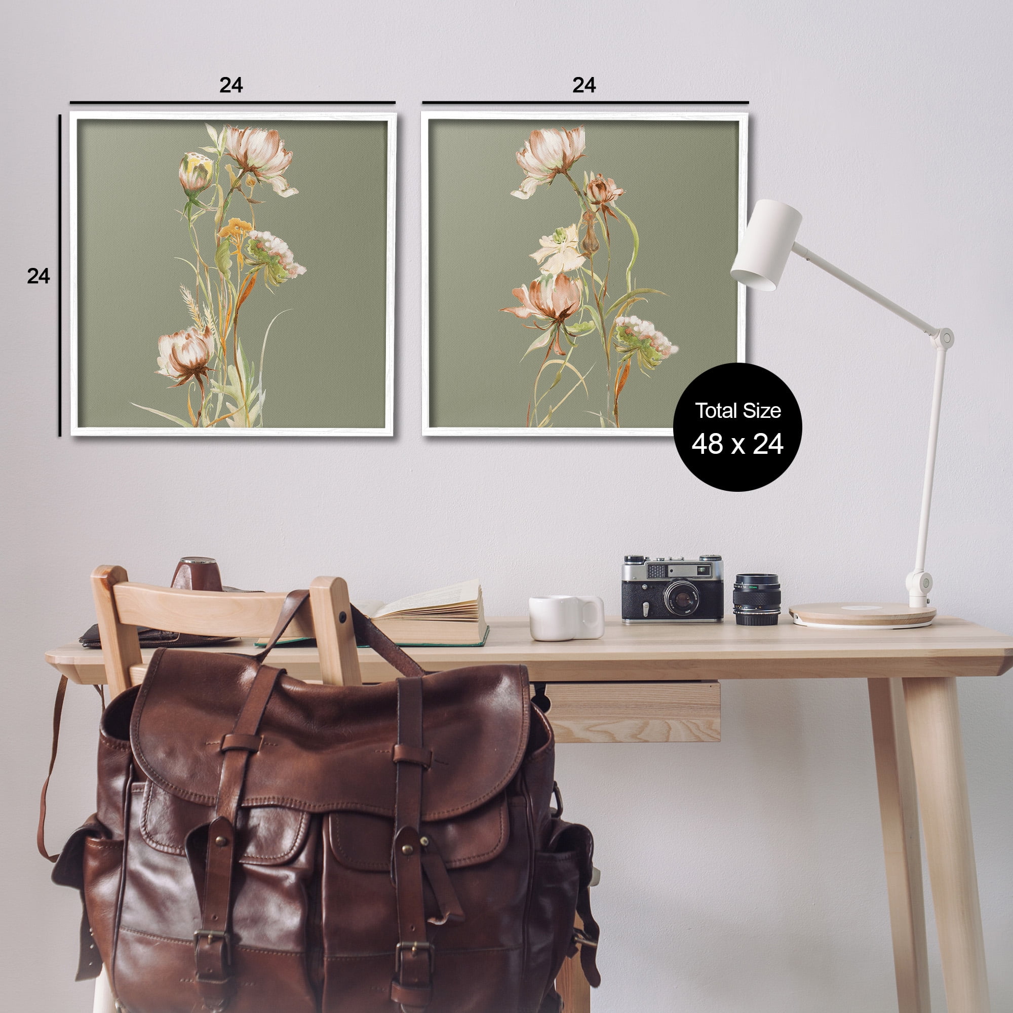 Stupell Industries Classic Blooms on Green Botanical & Floral Painting White Framed Art Print Wall Art, 24 x 24, Set of 2