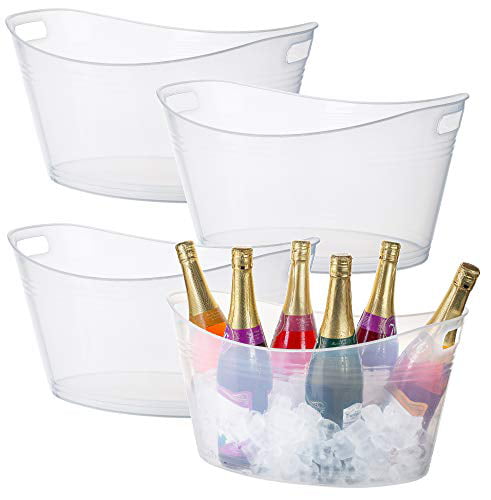 Large Plastic Oval Storage Tub Beer Bottle Drink Cooler Baskets 18 Liter Wine Parties Ice Bucket Clear Zilpoo 4 Pack Party Beverage Chiller Bin