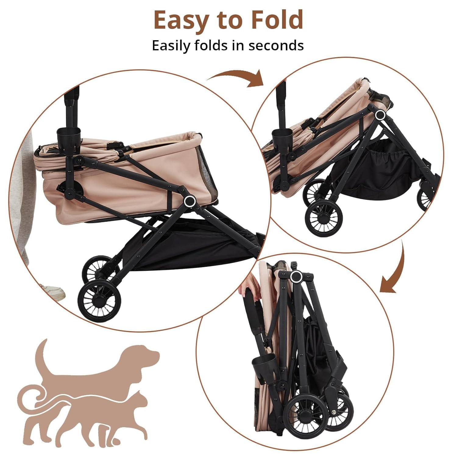 Historyli Dog Stroller-4-Wheel Lightweight Foldable Pet Stroller-50 LBS Capacity,360-Degree Swivel Front Wheels & Foot Brake,Portable Pet Carrier for Small Medium Dogs Cats Puppy
