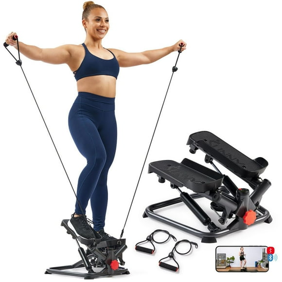 Sunny Health & Fitness Smart Twist Stepper Machine Workout Cardio Equipment Gym Mini Stair Master Climber Thigh Space Squat Twist Stepper Advanced Twisted Resistance Bands - SF-S0979SMART
