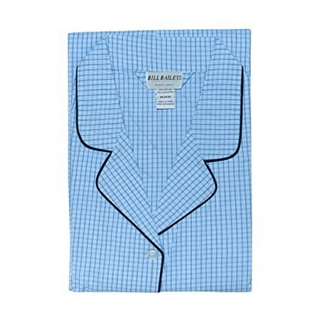 Bill Baileys Sleepwear Mens Broadcloth Woven Nightshirt Sleep Shirt (Mdium, Light Blue Plaid)
