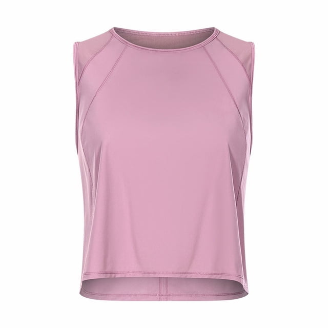 Gibobby Traje de yoga con espalda hueca para mujer, camiseta sin mangas corta ligera para deportes de fitness(Morado,XG)