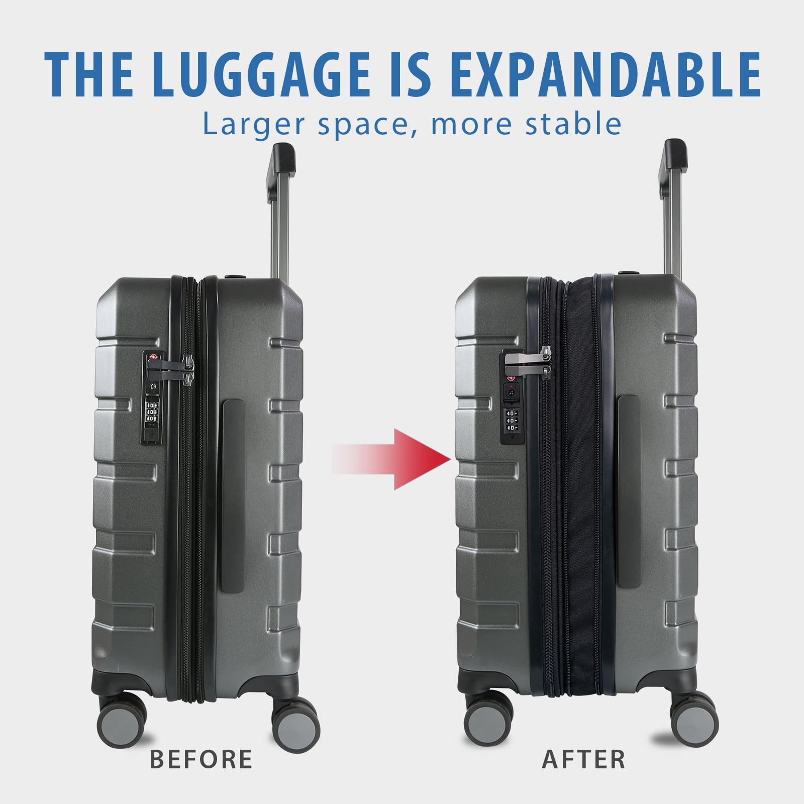 KROSER 20 Inch Hardside Expandable Spinner Carry On Suitcase, Steel Grey