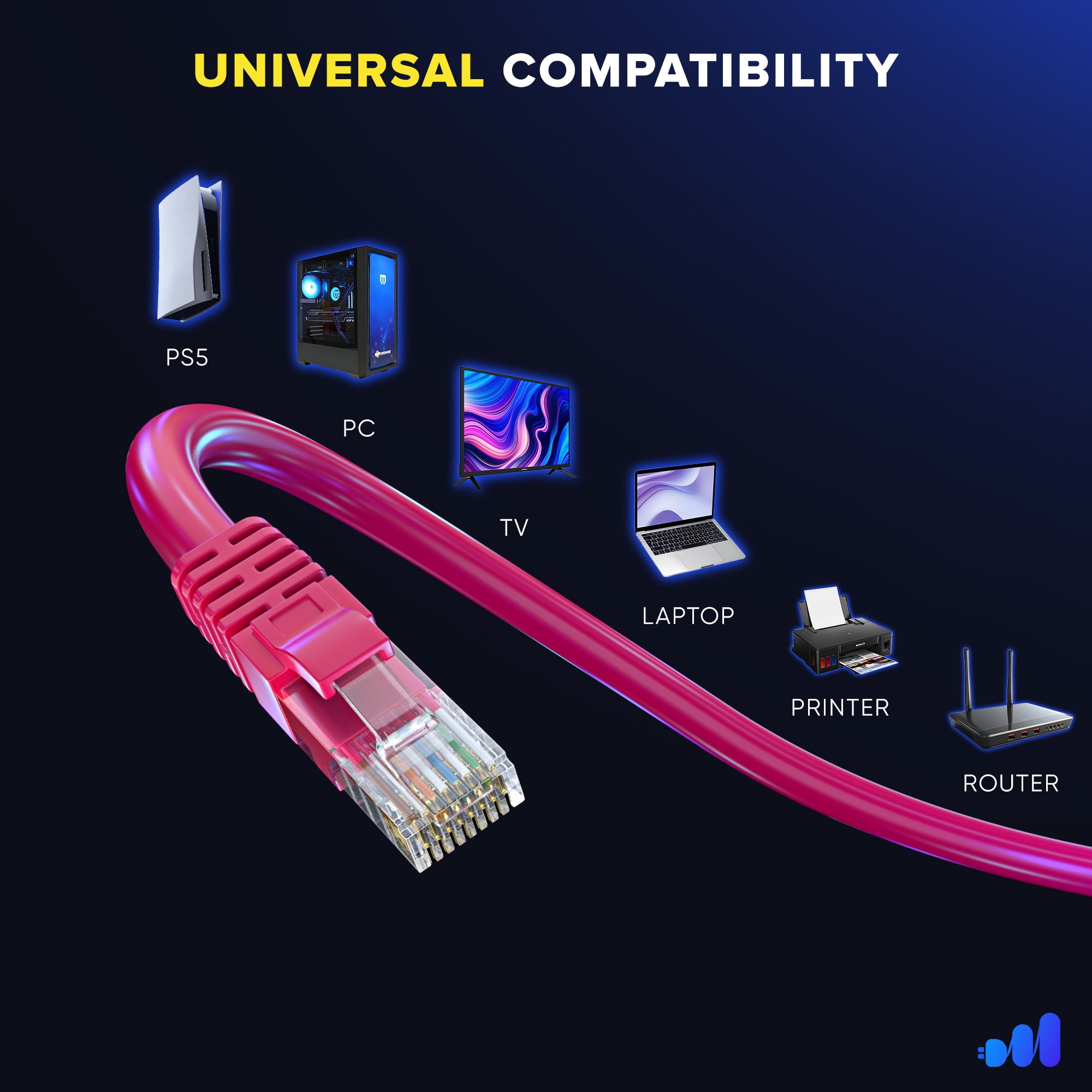 Maximm Cat6 Ethernet Cable 12-Pack 3 ft – CCA LAN Network Patch Cords, RJ45, Pink