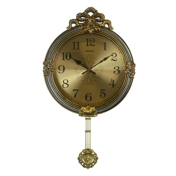 Three Star ZP918 27 x 15 in. Gold & Silver Wall Clock With Pendulum