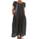 thumbnail image 2 of ICHUANYI Clearance Fashion Women Summer Solid Causal Rounk Neck Short Sleeve Vacation Pockets Dress(Gray, XXL) ICHUANYI WER2023080906105, 2 of 5