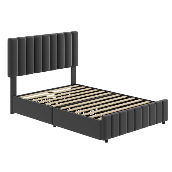 Platform Bed Frame with 4 Storage Drawers, Adjustable Height Headboard, Wood Slat Support, No Box Spring Needed