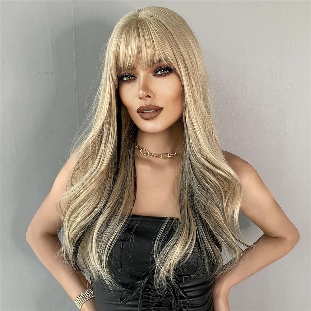 Long Wavy Curly Wigs HD Black Blonde Hair Party Heat Resistant Fake Hair Synthetic Wig