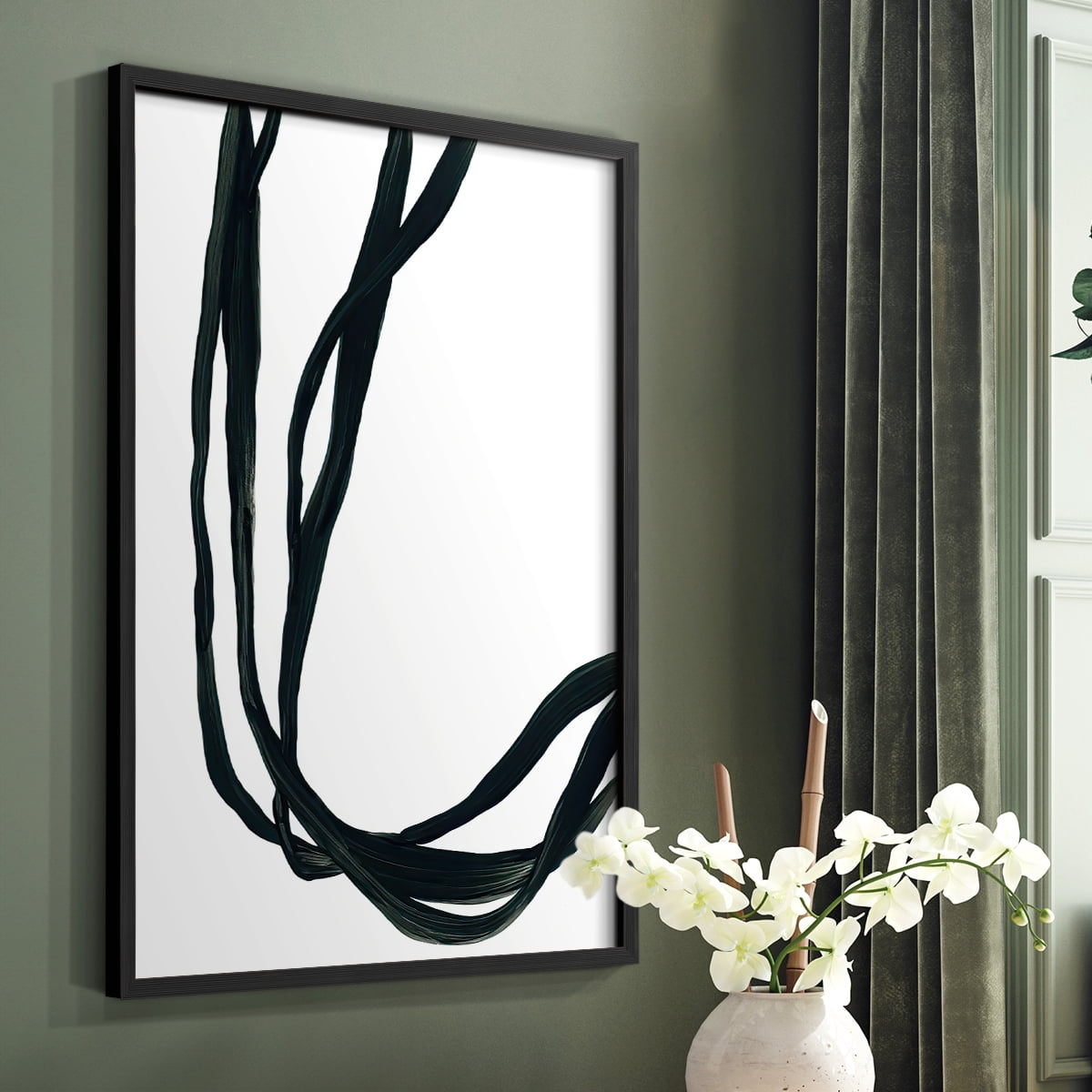Onyx Ribbon II in Black Solid Wood 11 x 14 Framed Print