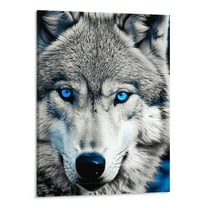 ONETECH Wildlife Animal Canvas Wall Art Black White Wolf with Blue Eyes Picture Giclee Prints Artwork Framed and Stretched Painting for Modern Home Living Room Office Bedroom Bathroom Decoration