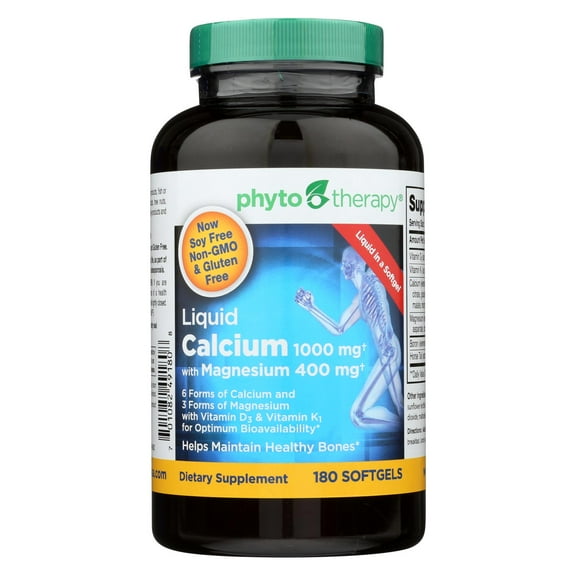 Phyto-Therapy Liquid Calcium with Magnesium - 1000 mg - 180 Softgels