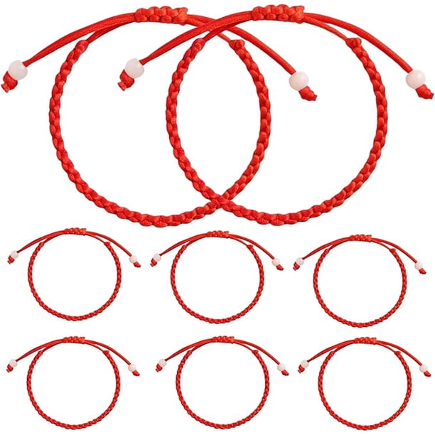 Xiao Hua Juego de 8 pulseras de hilo rojo para parejas: regalo perfecto para relaciones a distancia. Pulsera de hilo rojo con dijes de protección rojos. Pulseras rojas a juego para mujer.