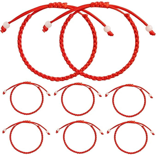 Xiao Hua Juego de 8 pulseras de hilo rojo para parejas: regalo perfecto para relaciones a distancia. Pulsera de hilo rojo con dijes de protección rojos. Pulseras rojas a juego para mujer.