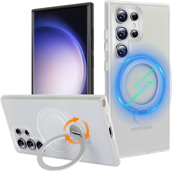Phone Case for Samsung Galaxy S24 Ultra 6.8 inches, 360° Rotatable Magnetic Ring Stand [Compatible with MagSafe] [Military Grade Protection] Shockproof Phone Covers for Women Men(White)