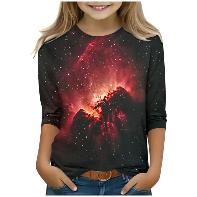 DecSea Haut Imprimé Galaxie pour Enfants Manches 3/4 Col Rond Printemps Été Décontracté Pull Unisexe 3-12 Ans Couche de Base