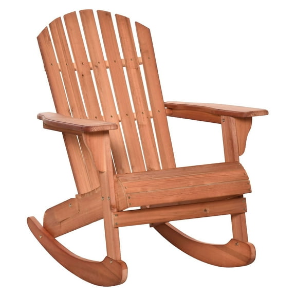 Adirondack Rocking Chair Teak - Slatted Wood, Fanned Back, Ergonomic, Rustic Outdoor Patio Rocker - 285lbs Capacity