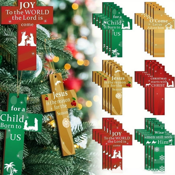 2D 24-Pc Wooden Christmas Cross Gift Set Ornaments Christmas Tree, Mantel, and Window Decorations Christian Christmas Decorations for Holiday Trees