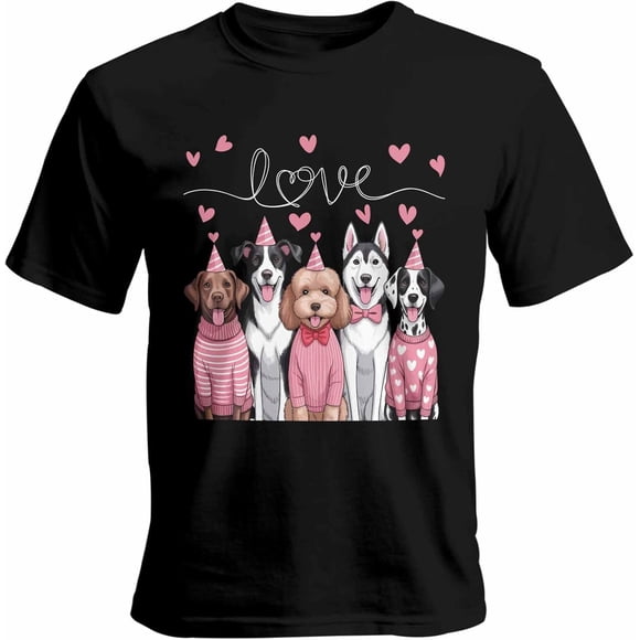 Camisetas para hombre, camisetas casuales de manga corta con diseño de perro, corazones y amor rosa, camisetas gráficas para adolescentes, niños y hombres.