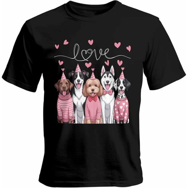 Camisetas para hombre, camisetas casuales de manga corta con diseño de perro, corazones y amor rosa, camisetas gráficas para adolescentes, niños y hombres.